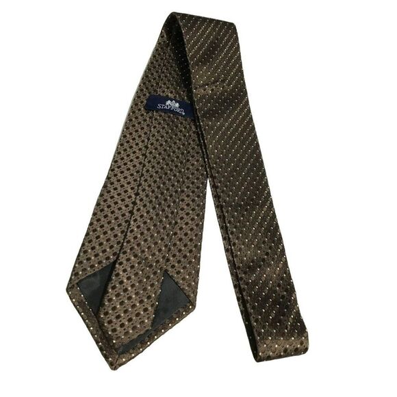 5/$10 Stafford 54" Brown Silk Tie White Dots - Picture 2 of 5